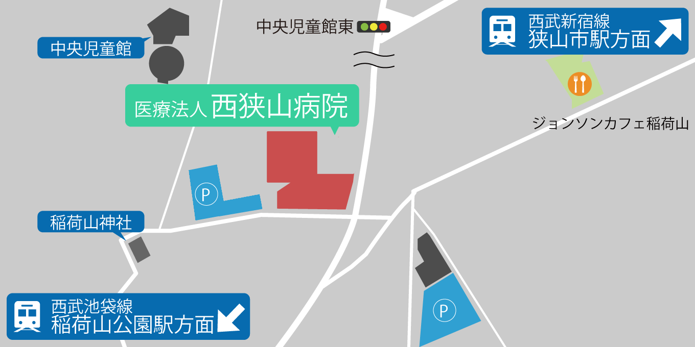 病院の駐車場の地図